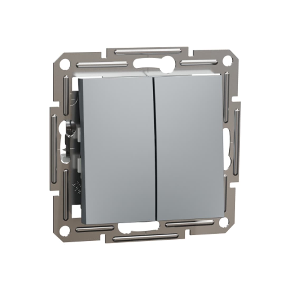 Выключатель двухклавишный, SE, EPH0300162, Asfora 10AX мех.быстрозажимной сталь