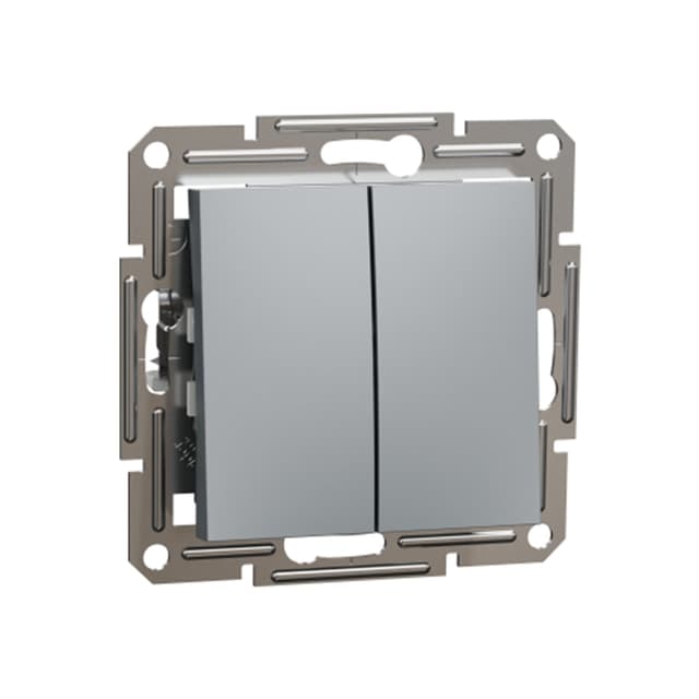 Выключатель двухклавишный, SE, EPH0300162, Asfora 10AX мех.быстрозажимной сталь