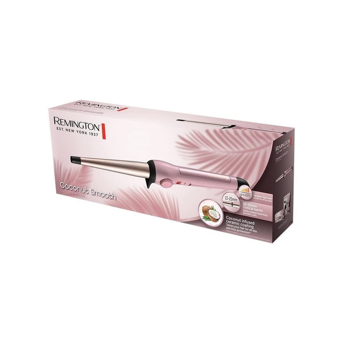 Плойка конусная, Remington, CI5901, Материал покрытия керамика с кокосовым маслом, Питание от сети, Форма (только для плоек) конусная, Размер нагревательного элемента13-25 мм, Количество режимов 8