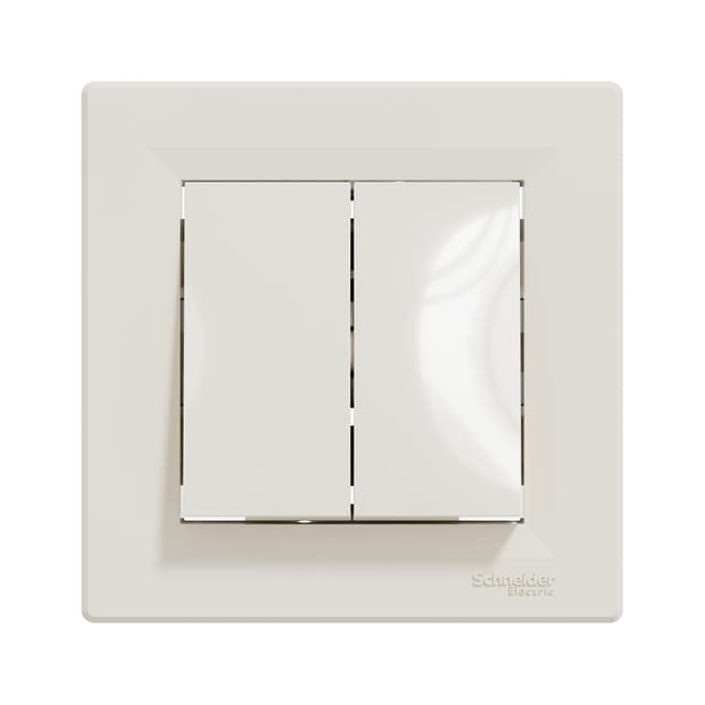 Выключатель двухклавишный, SE, EPH0300123, Asfora в сборе кремовый