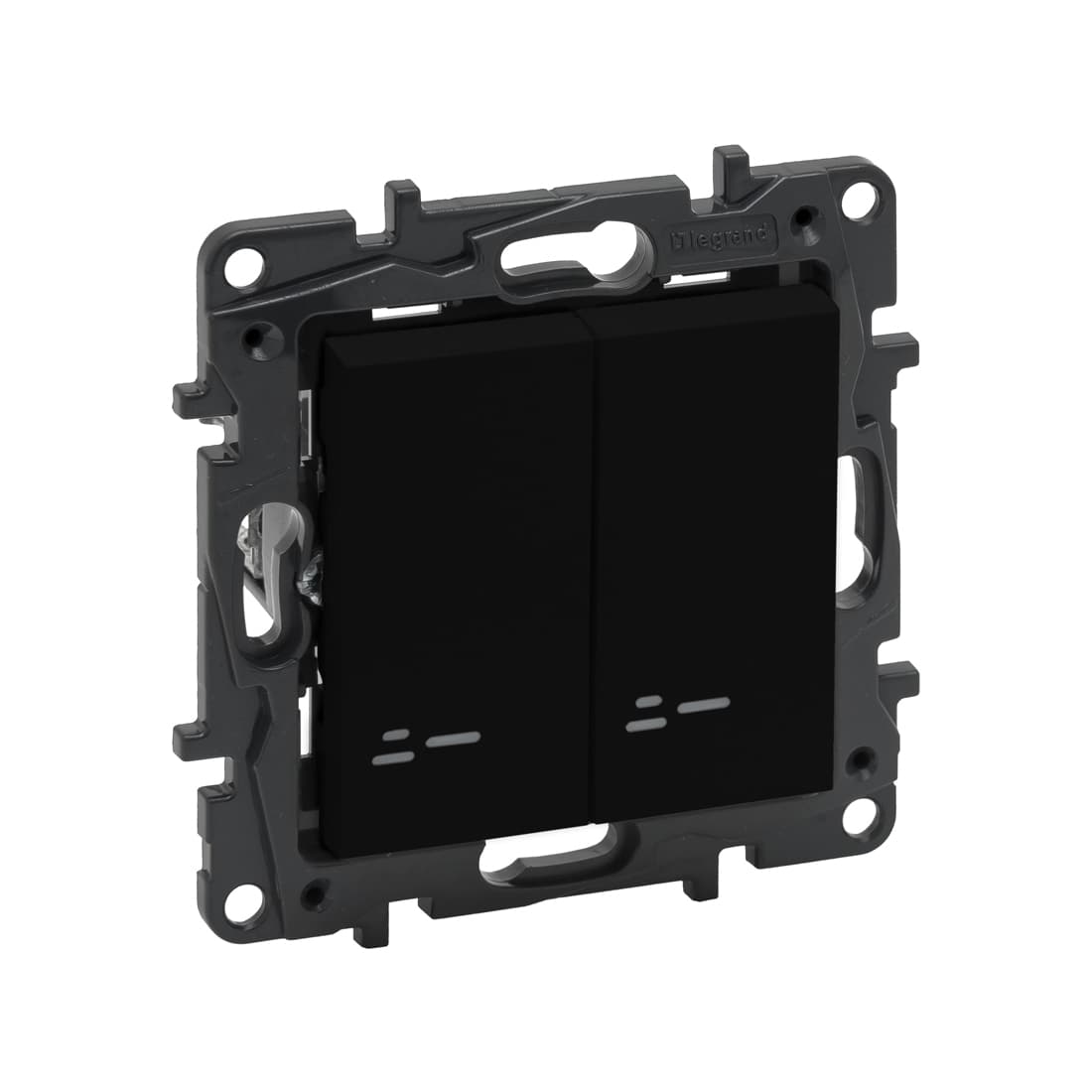 Выключатель двухклавишный, Legrand Niloe Step, 863515, 10А с подстветкой авт.кл. Чёрный