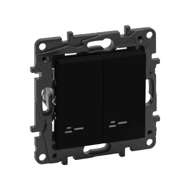 Выключатель двухклавишный, Legrand Niloe Step, 863515, 10А с подстветкой авт.кл. Чёрный