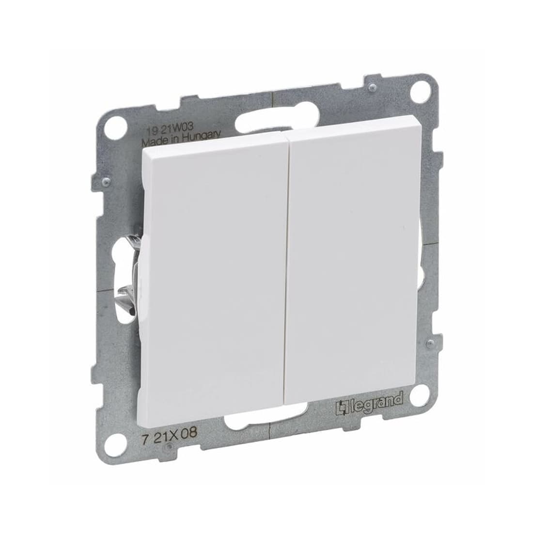 Переключатель двухклавишный, Legrand Suno, 721108, 10А 250В безвинт.зажим Белый