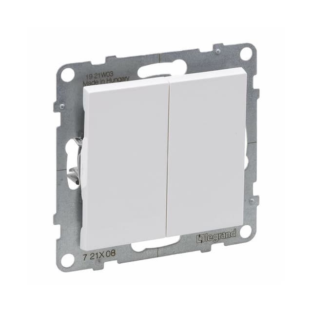 Переключатель двухклавишный, Legrand Suno, 721108, 10А 250В безвинт.зажим Белый