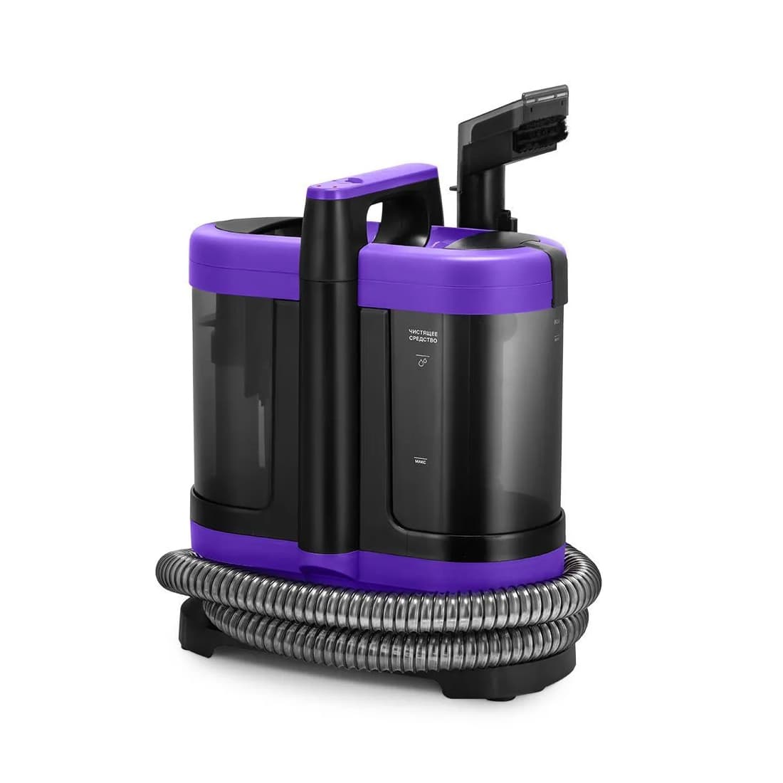 Моющий пылесос, Kitfort, КТ-5213, Объем бака для чистой воды 1.3л, Объем бака для грязной воды 0.7л, Длина шланга 1.4м, Уровень шума 83 дБ, Длина шнура 4.5м, Мощность 450 Вт, Черный/Фиолетовый