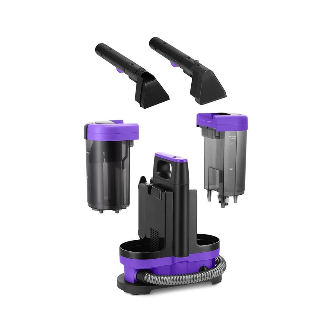 Моющий пылесос, Kitfort, КТ-5213, Объем бака для чистой воды 1.3л, Объем бака для грязной воды 0.7л, Длина шланга 1.4м, Уровень шума 83 дБ, Длина шнура 4.5м, Мощность 450 Вт, Черный/Фиолетовый