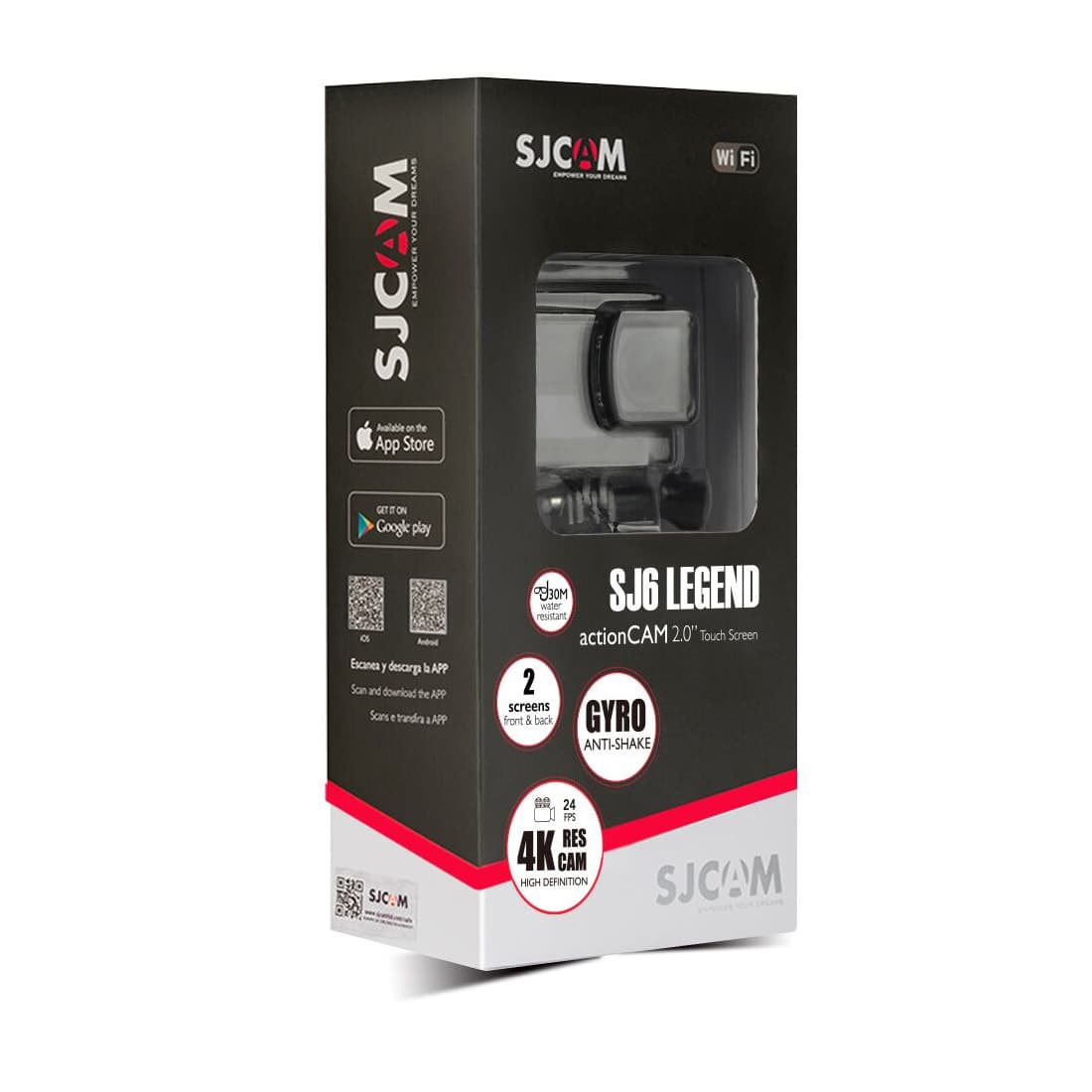 Экшн-камера, SJCAM, SJ6 LEGEND, 4K/30fps, 1080P/60fps, Panasonic MN34120PA 16 МП 166°, Wifi 10 м/ 2.4GHz, Gyro Anti-shake, Slow motion, Чипсет NTK 96660, 1000mAh, 2" сенсорный дисплей, Чёрный