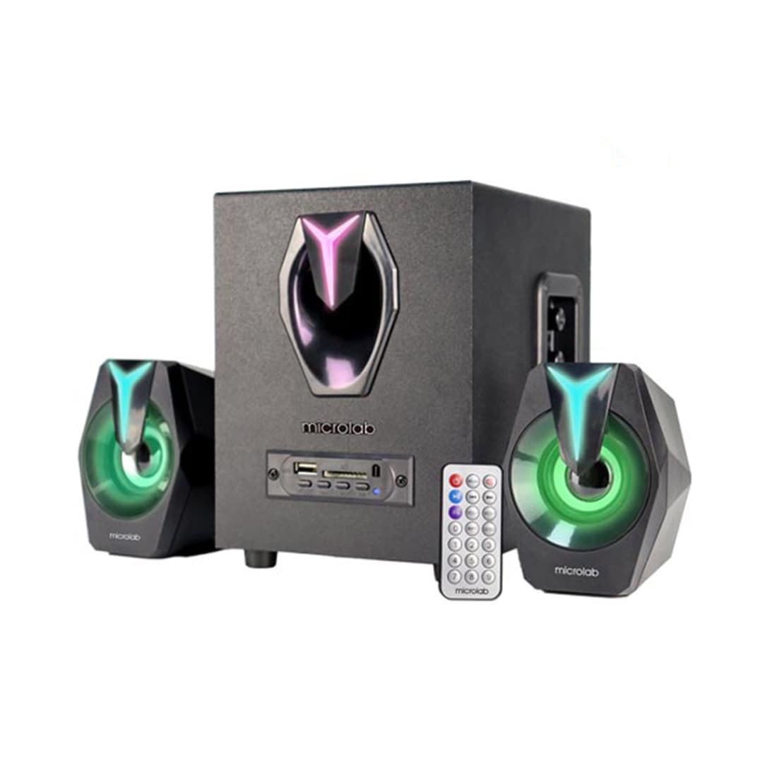 Акустическая система, Microlab, G100BT, 2.1, Bluetooth 5,0, FM радио, LED подсветка, 6 цветов, 20 Гц - 20 кГц, 3,5 мм, USB, SD-карта, Черный