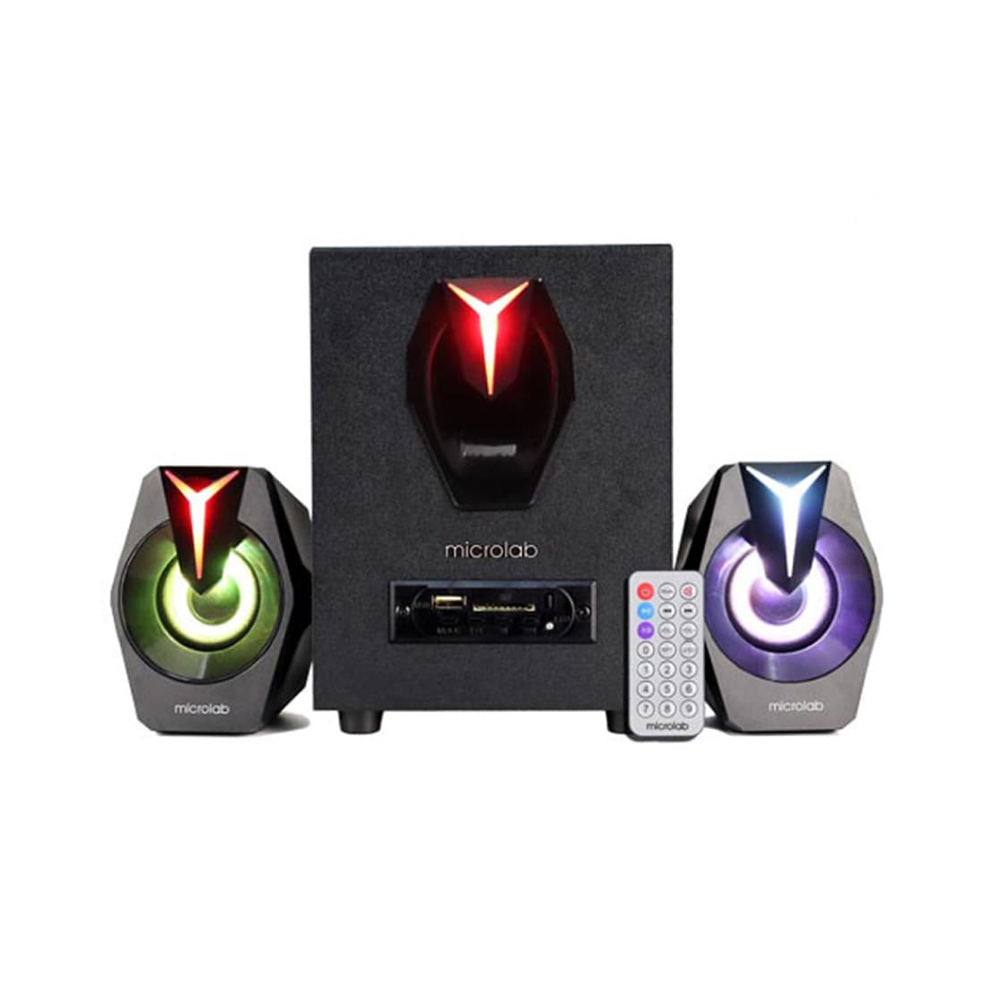 Акустическая система, Microlab, G100BT, 2.1, Bluetooth 5,0, FM радио, LED подсветка, 6 цветов, 20 Гц - 20 кГц, 3,5 мм, USB, SD-карта, Черный