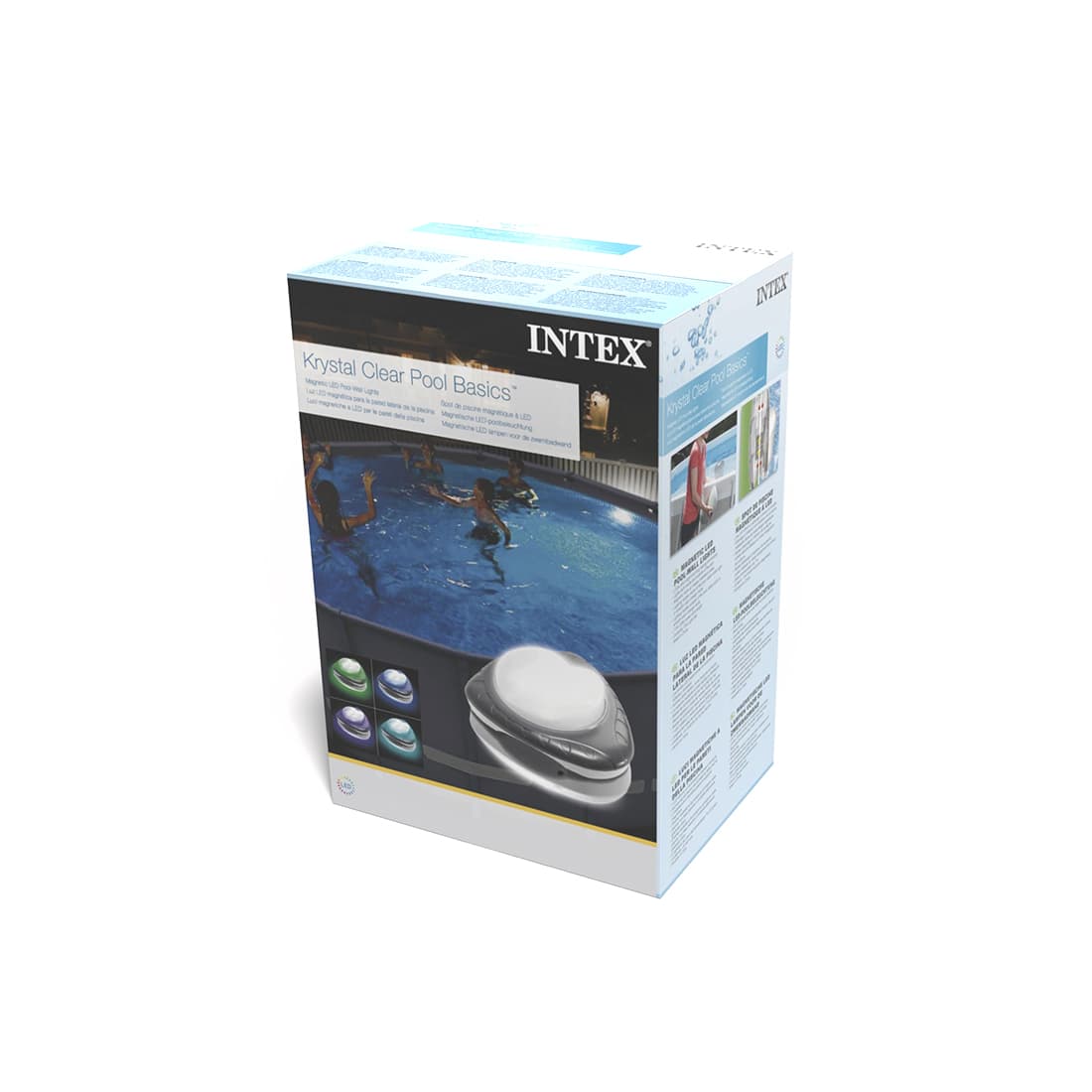 LED-подсветка настенная для бассейна, INTEX, 28698, Пластик, 4 цвета подсветки, Экстра яркое свечение, 220V, С магнитным креплением, Серая, Цветная коробка