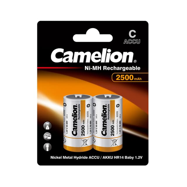Аккумулятор, CAMELION, NH-C2500BP2, Rechargeable, C, 1.2V, , 2 шт. в блистере