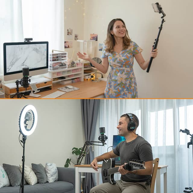 Кольцевая светодиодная лампа, Streamplify, Light 14, USB, 36 см, 36 Ватт, 6000K, 2250 Лм, Регулируемая по высоте ножка, 10 уровней регулировки яркости, 10 режимов цветовой температуры, Черный