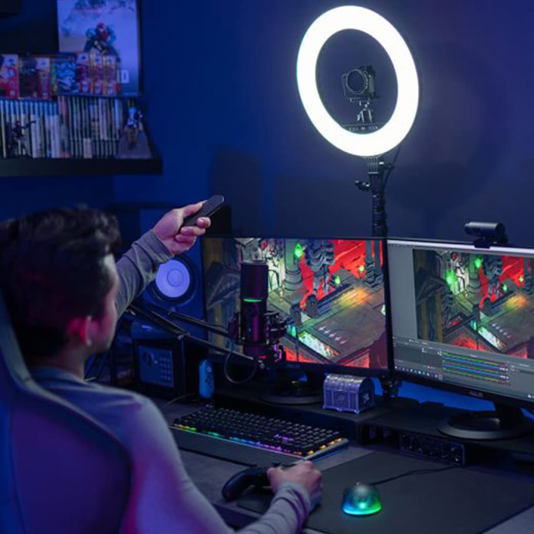 Кольцевая светодиодная лампа, Streamplify, Light 14, USB, 36 см, 36 Ватт, 6000K, 2250 Лм, Регулируемая по высоте ножка, 10 уровней регулировки яркости, 10 режимов цветовой температуры, Черный