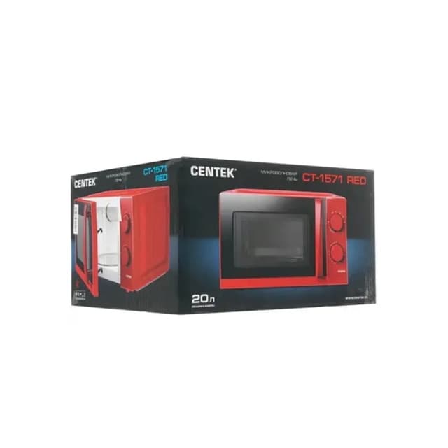 Микроволновая печь, Centek, CT-1571, Мощность 700 Вт, 20л, Открывание дверцы ручкой, Премиальная упаковка, Таймер 30мин, Красный
