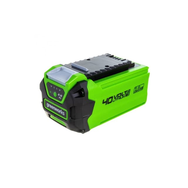 Аккумулятор, Greenworks, G40B2(2926907RU), 40V, 2.0 Ач, Напряжение 100% заряда 40 В , Ёмкость аккумуляторной батареи 2,0 Ач , Энергоемкость 72 Вт*ч, Номинальная мощность 1260 Вт, Масса без упаковки 0,82 кг, Время заряда 100% , - от ЗУ ток 2.0 А 60 мин , - от ЗУ ток 5.0 А 24 мин. , Черный/зелёный