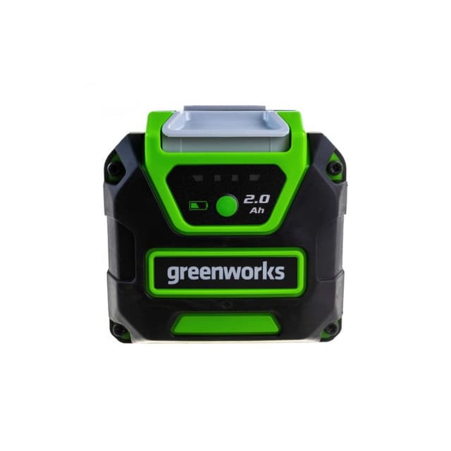 Аккумулятор, Greenworks, G40B2(2926907RU), 40V, 2.0 Ач, Напряжение 100% заряда 40 В , Ёмкость аккумуляторной батареи 2,0 Ач , Энергоемкость 72 Вт*ч, Номинальная мощность 1260 Вт, Масса без упаковки 0,82 кг, Время заряда 100% , - от ЗУ ток 2.0 А 60 мин , - от ЗУ ток 5.0 А 24 мин. , Черный/зелёный
