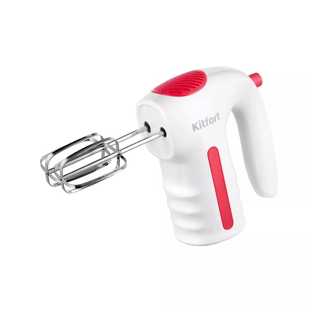 Проводной миксер, Kitfort, КТ-3445, Время непрерывной работы 5 мин, Кнопка отсоединения насадок, Число скоростей 5, Тип управления механическое, Количество насадок 4 шт , Цвет белый/красный