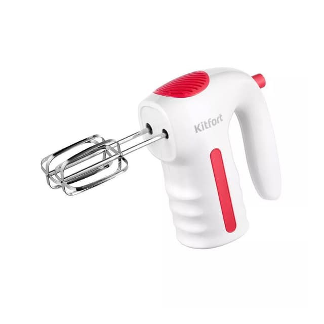 Проводной миксер, Kitfort, КТ-3445, Время непрерывной работы 5 мин, Кнопка отсоединения насадок, Число скоростей 5, Тип управления механическое, Количество насадок 4 шт , Цвет белый/красный