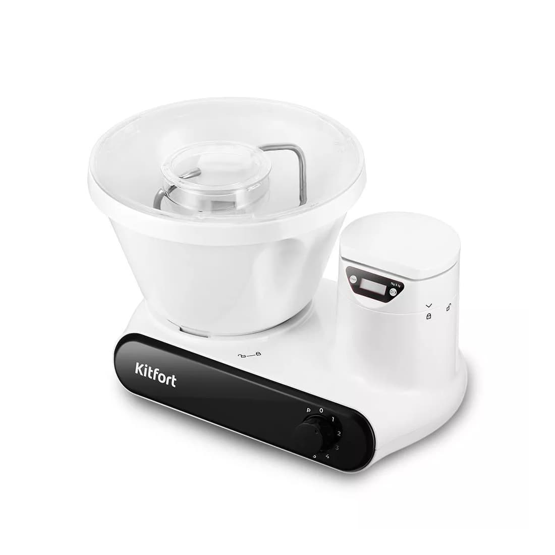 Кухонная машина, Kitfort, КТ-3478, "2 в 1", Объем чаши 5л, 6 скоростей, 2 насадки, Импульсный режим, Уровень шума до 80 дБ, Мощность 1200 Вт, Белый