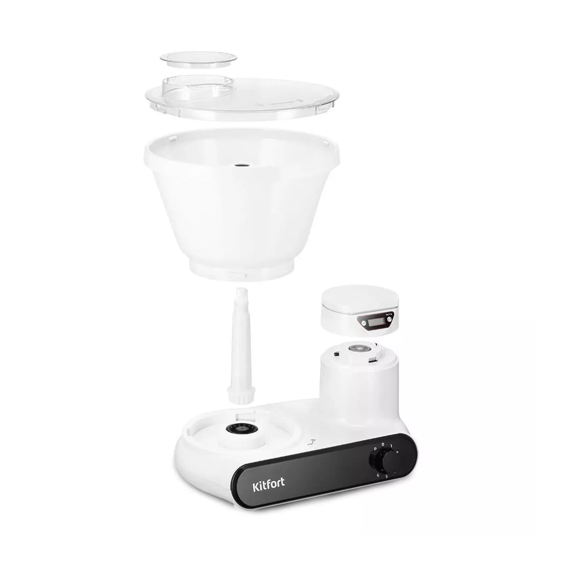 Кухонная машина, Kitfort, КТ-3478, "2 в 1", Объем чаши 5л, 6 скоростей, 2 насадки, Импульсный режим, Уровень шума до 80 дБ, Мощность 1200 Вт, Белый