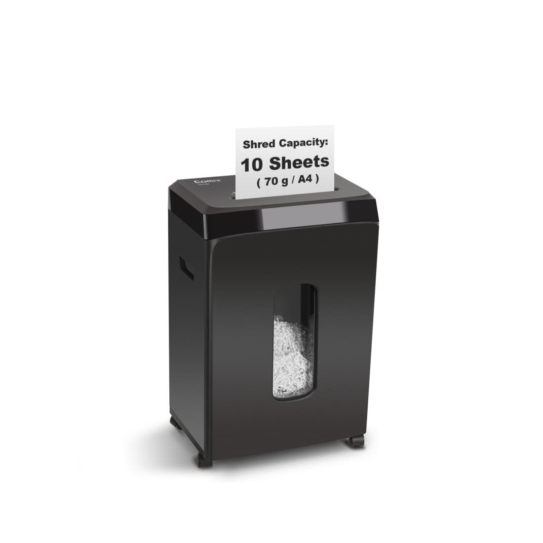Уничтожитель бумаг, COMIX, S4210M, A4, Подача: 8 лист., Уничтожение CD/кредитных карт, Уровень секретности: 4, Скорость 2.3 м/мин, Ёмкость корзины 22 л., 65 дБ, Микро резка, Чёрный