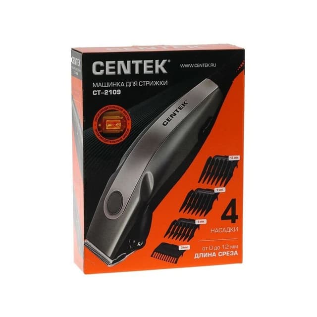 Машинка для стрижки, Centek, CT-2109, Высококач. сталь, Насадки, Эргономичный дизайн, Серый/Хром