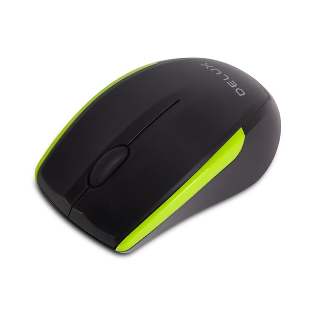 Компьютерная мышь, Delux, DLM-321OGB, Оптическая, 800/1000/1600 dpi,Беспроводная 2.4ГГц, Нано-ресивер, Эффективная дистанция 10 м., Чёрно-зелёный