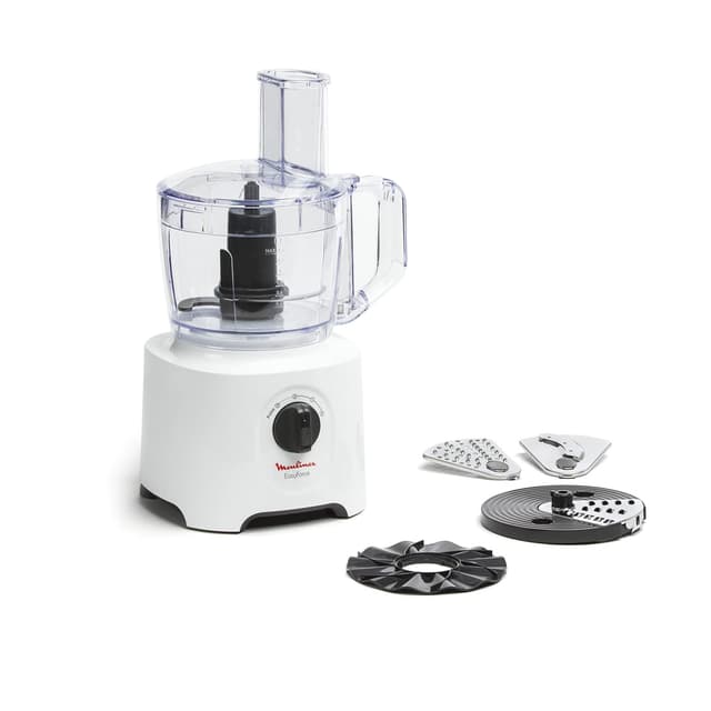 Кухонная машина, Moulinex, FP244110, Мощност 700 Вт, Общий объем чаш 2.4 л, Насадка для теста, Грубое измельчение, Терка, Белый