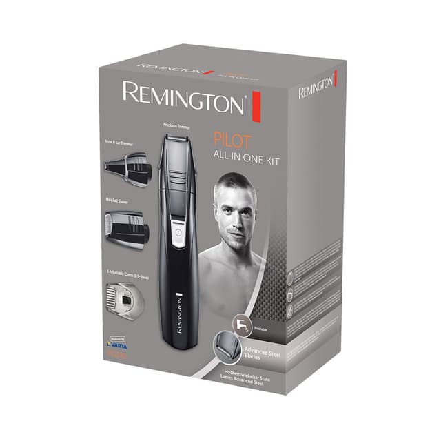 Триммер, Remington, PG180, 6 установок длины стрижки, 4 насадки, Длина стрижки 0.5-5 мм, Ползунковое управление, Самозатачивающиеся ножи, Влажная очистка, Лезвия не требуют смазки, Батарейки в комплекте, Черный