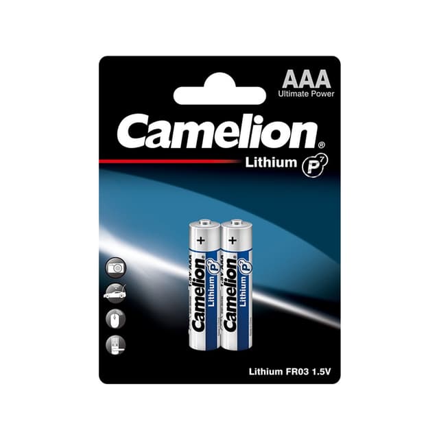Батарейка, CAMELION, FR03-BP2, Lithium P7, AAA, 1.5V, 1250 mAh, 2 шт. в блистере