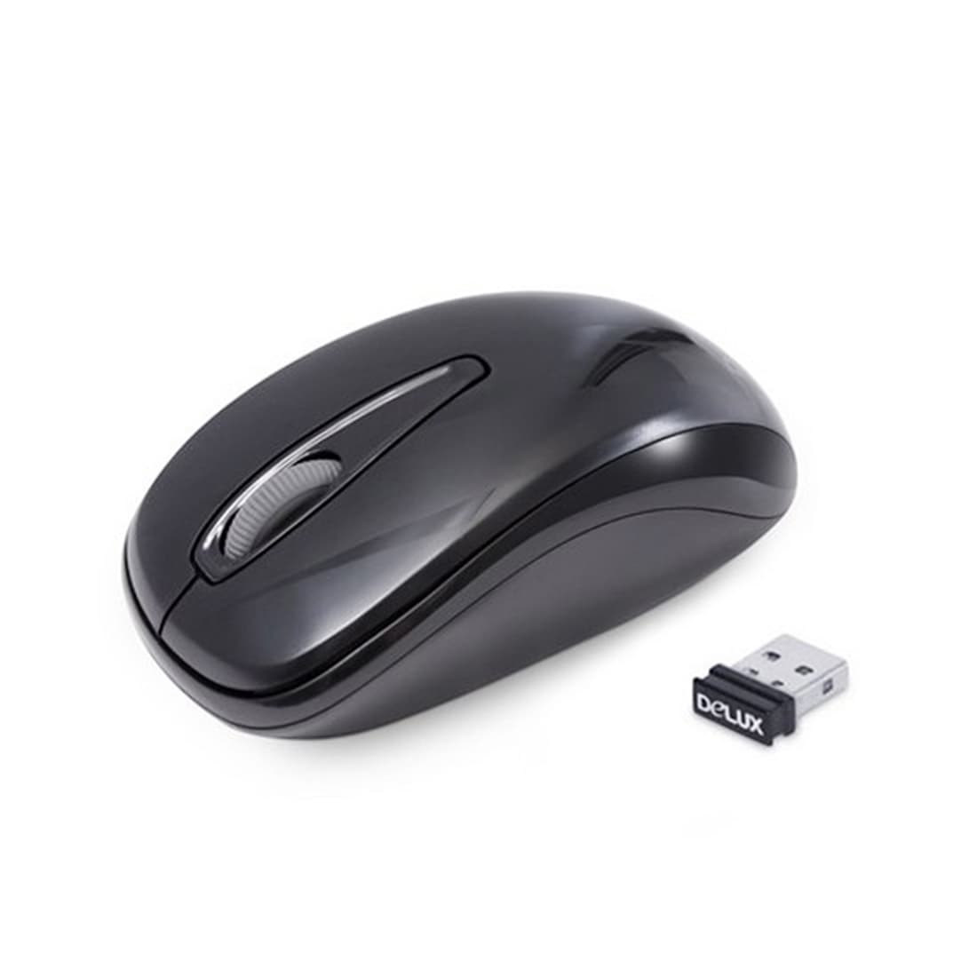 Компьютерная мышь, Delux, DLM-107OGB, 3D, Оптическая, 1000dpi, Беcпроводная 2.4ГГц, Нано-ресивер, Эффективная дистанция 10 м., Размер: 103,6*58,1*38,1 мм., Чёрный