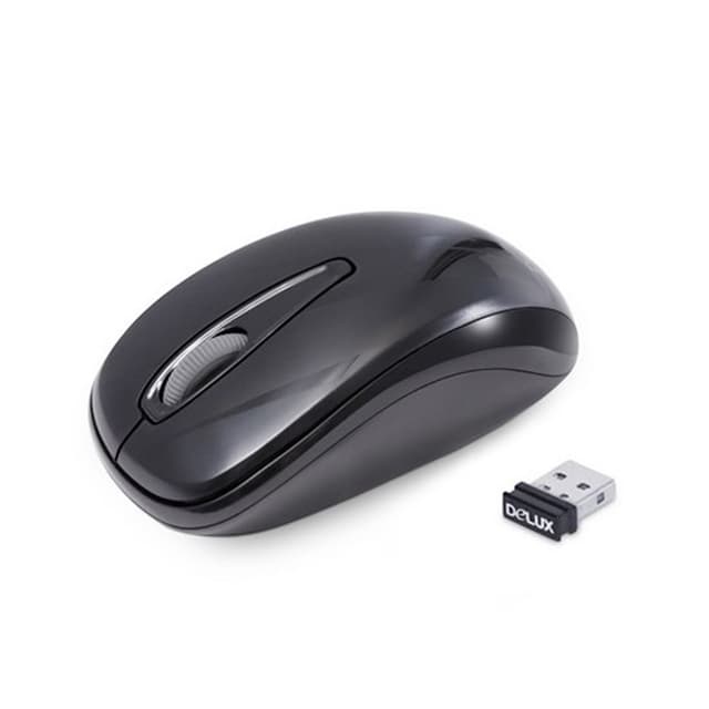 Компьютерная мышь, Delux, DLM-107OGB, 3D, Оптическая, 1000dpi, Беcпроводная 2.4ГГц, Нано-ресивер, Эффективная дистанция 10 м., Размер: 103,6*58,1*38,1 мм., Чёрный