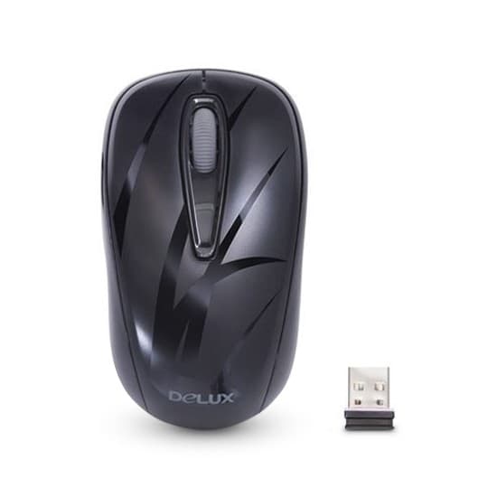 Компьютерная мышь, Delux, DLM-107OGB, 3D, Оптическая, 1000dpi, Беcпроводная 2.4ГГц, Нано-ресивер, Эффективная дистанция 10 м., Размер: 103,6*58,1*38,1 мм., Чёрный
