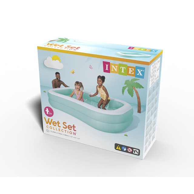 Семейный надувной бассейн Aqua Swim Center Family 229 х 152 х 48 см, INTEX, 57181NP, Винил, 600л., 3+, Двухкамерный, Бело/зелёный, Цветная коробка