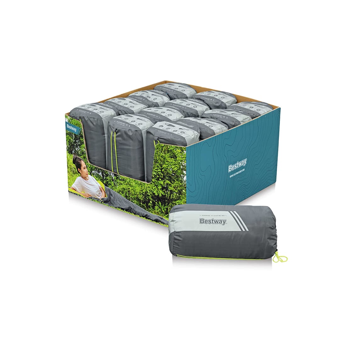 Спальный мешок Pavillo Hiberhide 10 220 х 75 см, BESTWAY, 68102, Полиэстер 170T, Форма - мумия, Температура комфорта 6-10°С, Наполнитель 170 г/м2 холофайбер, Вес - 0.8кг., Зелёный/серый в ассортименте, Сумка для переноски