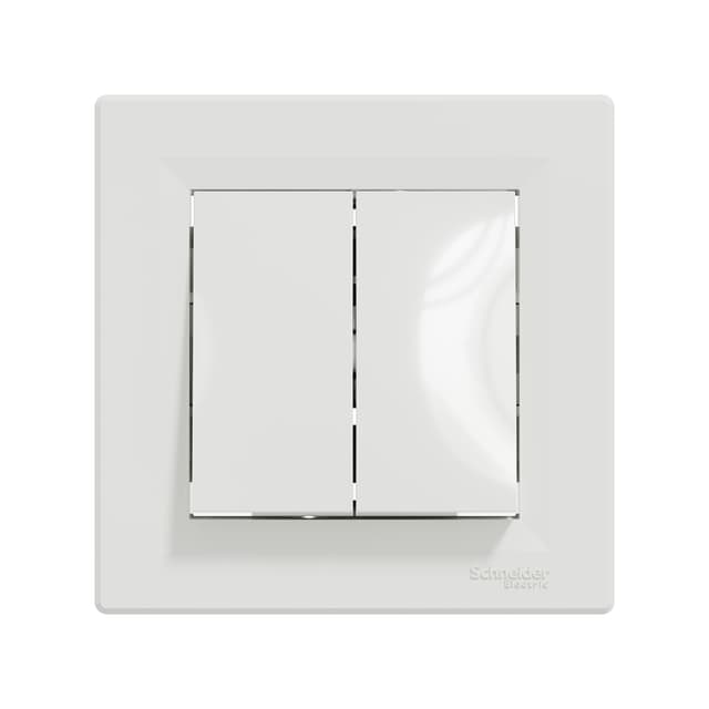 Выключатель двухклавишный, SE, EPH0300121, Asfora в сборе белый