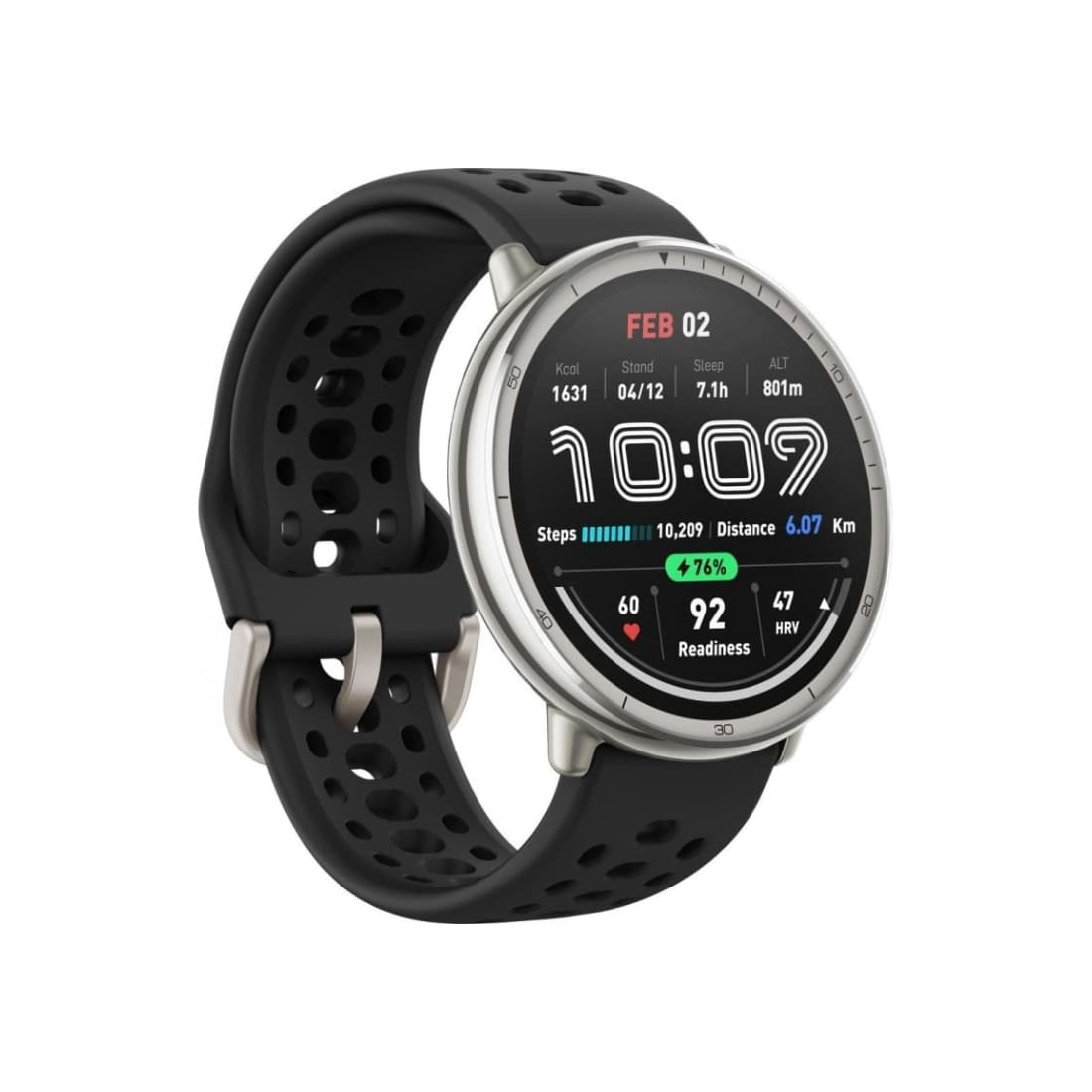 Смарт часы, Amazfit, Active 2 Round A2437 Black Sport Silicone, Дисплей 1.32" AMOLED, Разрешение 466x466, Яркость до 2000 нит, Стекло закаленное с антибликовым покрытием, Водонепроницаемость (5 АТМ), Пятиспутниковое позиционирование, Батарея 270 мАч, Черный силиконовый ремешок