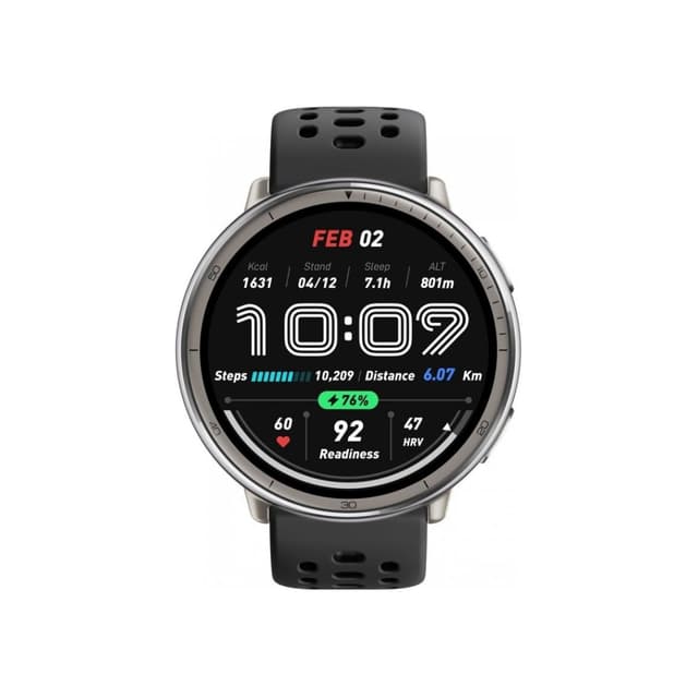 Смарт часы, Amazfit, Active 2 Round A2437 Black Sport Silicone, Дисплей 1.32" AMOLED, Разрешение 466x466, Яркость до 2000 нит, Стекло закаленное с антибликовым покрытием, Водонепроницаемость (5 АТМ), Пятиспутниковое позиционирование, Батарея 270 мАч, Черный силиконовый ремешок