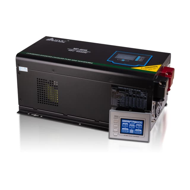 Инвертор, SVC, MP-4048, Мощность 4000ВА/4000Вт, Рабочее напряжение: 160-265B, Вход 48В/220В, Выходное напряжение 160-265В, Чистая синусоида, Зарядный ток 45 А, Время переключения режимов 4-6 мс, Кулер 9 см, Клеммное подключение, Чёрный