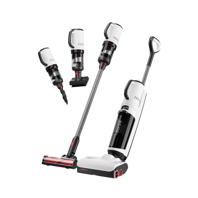 Беспроводной вертикальный пылесос, Roborock, Dyad Pro Combo (H1C1A/H1C1A01-07), 5 в 1, с функцией влажной уборки, Ёмкость аккумулятора 4000 мАч, Автономная работа 43 мин – влажная уборка / 60 мин – сухая уборка, Время зарядки 4 ч, Уровень шума 78 дБ, LED дисплей, Функция самоочистки и самосушки под 50°, Черно-белый