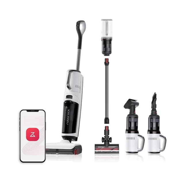 Беспроводной вертикальный пылесос, Roborock, Dyad Pro Combo (H1C1A/H1C1A01-07), 5 в 1, с функцией влажной уборки, Ёмкость аккумулятора 4000 мАч, Автономная работа 43 мин – влажная уборка / 60 мин – сухая уборка, Время зарядки 4 ч, Уровень шума 78 дБ, LED дисплей, Функция самоочистки и самосушки под 50°, Черно-белый