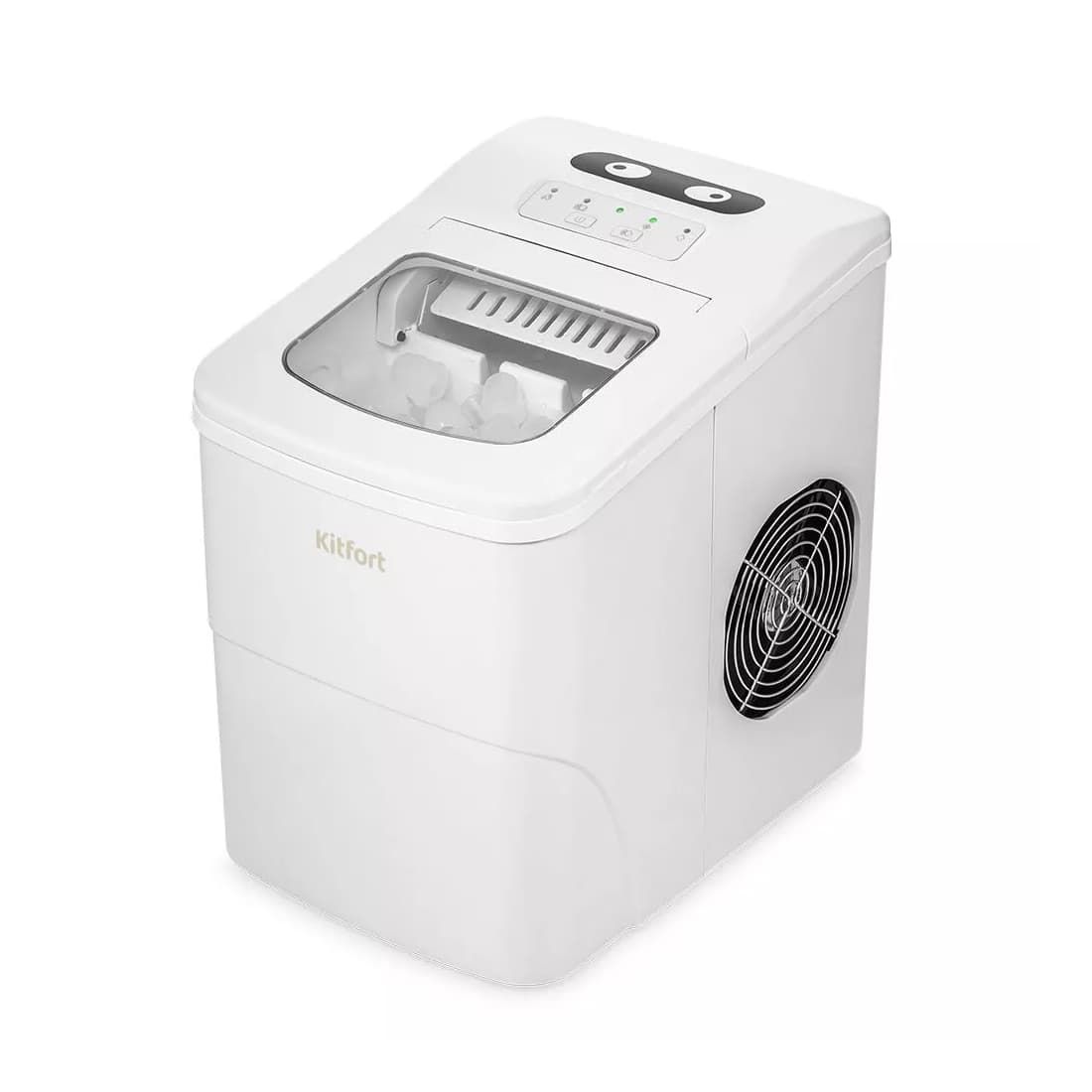 Льдогенератор, Kitfort, КТ-1812, Пальчиковый лед, Объем резервуара 2л, 12 кг/сутки, Климатический класс SN/N/ST/T, Изобутан R600a, Уровень шума до 43 дБ, Кнопочное управление, Белый