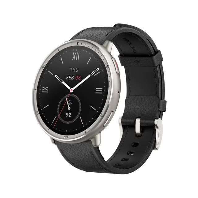 Смарт часы, Amazfit, Active 2 Round A2437 Black Leather, Дисплей 1.32" AMOLED HD, Разрешение 353 PPI, Яркость до 2000 нит, Сапфировое стекло, Водонепроницаемость (5 АТМ), Пятиспутниковое позиционирование, Батарея 270 мАч, Черный кожаный ремешок