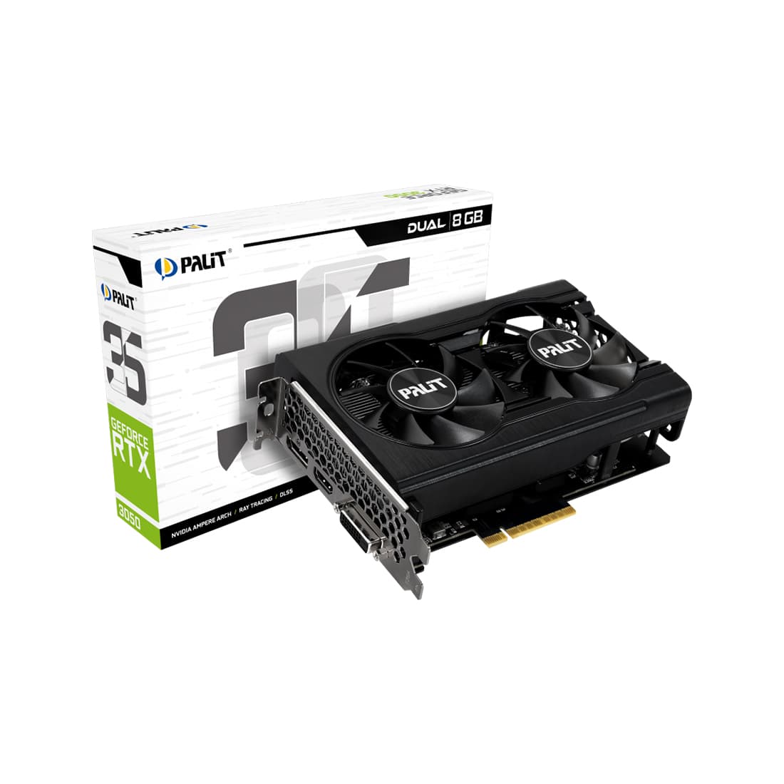 Видеокарта, PALIT, RTX3050 DUAL 8G (4710562243703), NE63050018P1-1070D, GDDR6, 128bit, DP, DVI, HDMI, 172*120*47 мм, Цветная коробка
