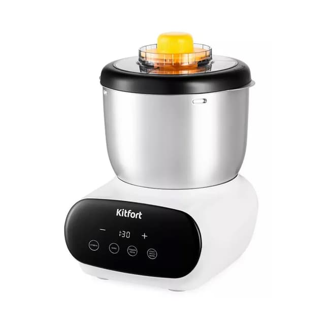 Миксер, Kitfort, КТ-3427, Стационарный, Объем чаши 3.5л, Время подъёма теста 1-2 часа, Нержавеющая сталь, 1 скорость, 1 насадка, Автоотключение, Длина шнура 1м, Мощность 120 Вт, Стальной/чёрный