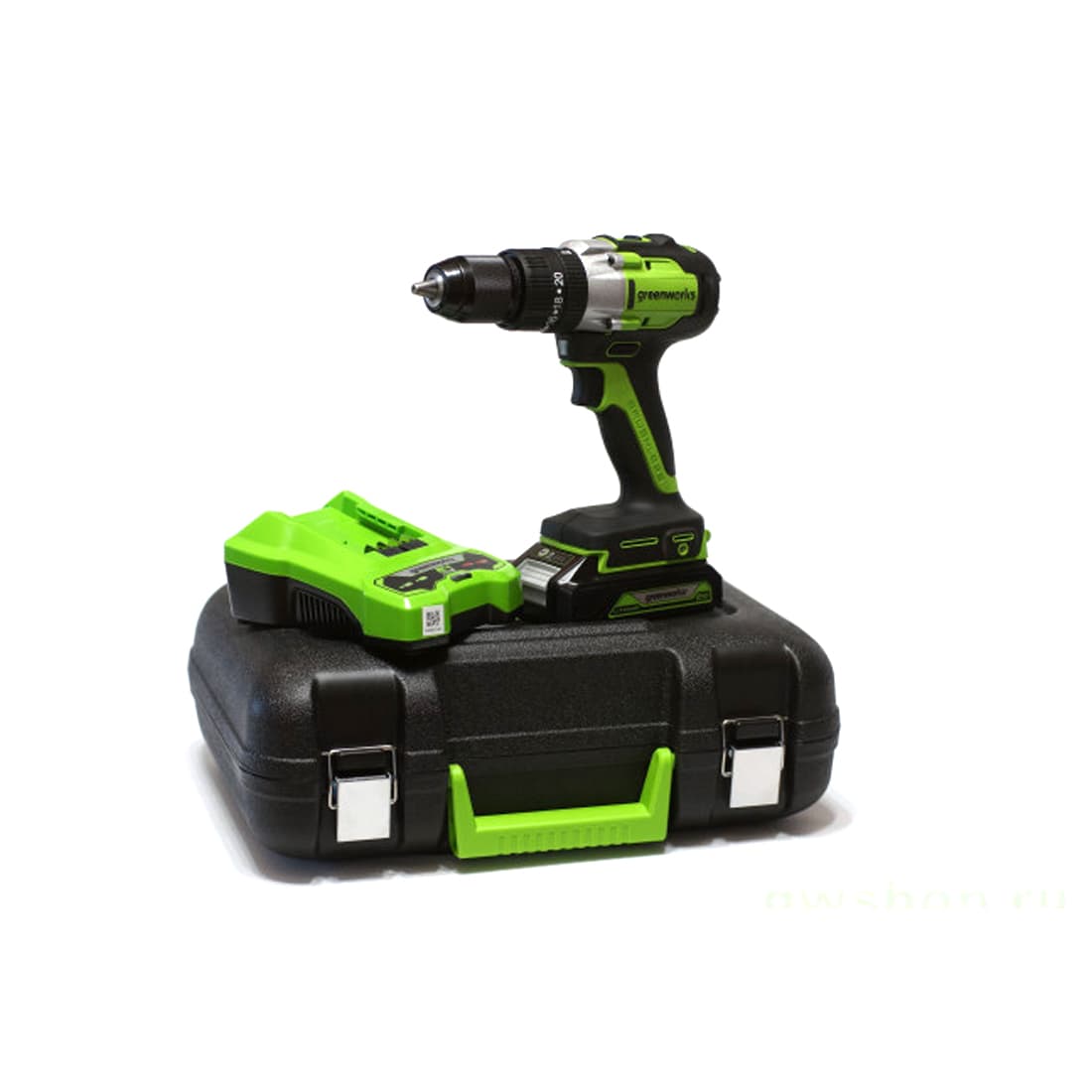 Дрель-шуруповерт аккумуляторная, Greenworks, 3704107UA, 24V, c 1хАКБ 2 Ач и ЗУ в кейсе