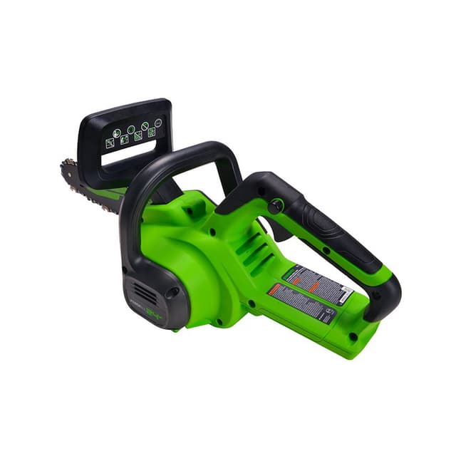 Цепная пила аккумуляторная, Greenworks, G24CS25K4(2007707UBRU), 24V, Длина шины 25см, С АКБ 4Ач и ЗУ, Емкость аккумулятора 4 А*ч, Щёточный двигатель, 40 звеньев, Макс. скорость движения цепи 4.2 м/c, Автоматическая смазка цепи, Объём масляного бака 200 мл, Фиксатор выключателя, Чёрный/зелёный