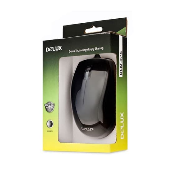 Компьютерная мышь, Delux, DLM-375OUB, Оптическая, 800dpi, USB, Длина кабеля 1.6 метра, Размер:109.6*60.5*37.5 мм., Чёрный