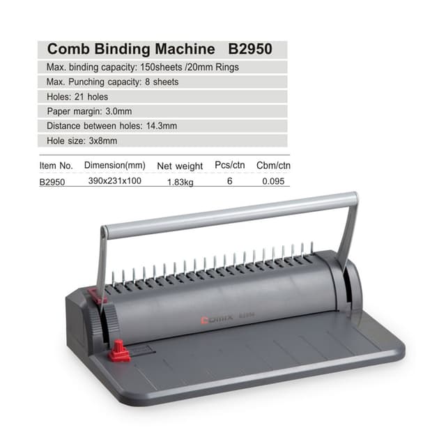 Переплётная машина, COMIX, B2950, на пластиковую пружину, 150л./20мм., Серый