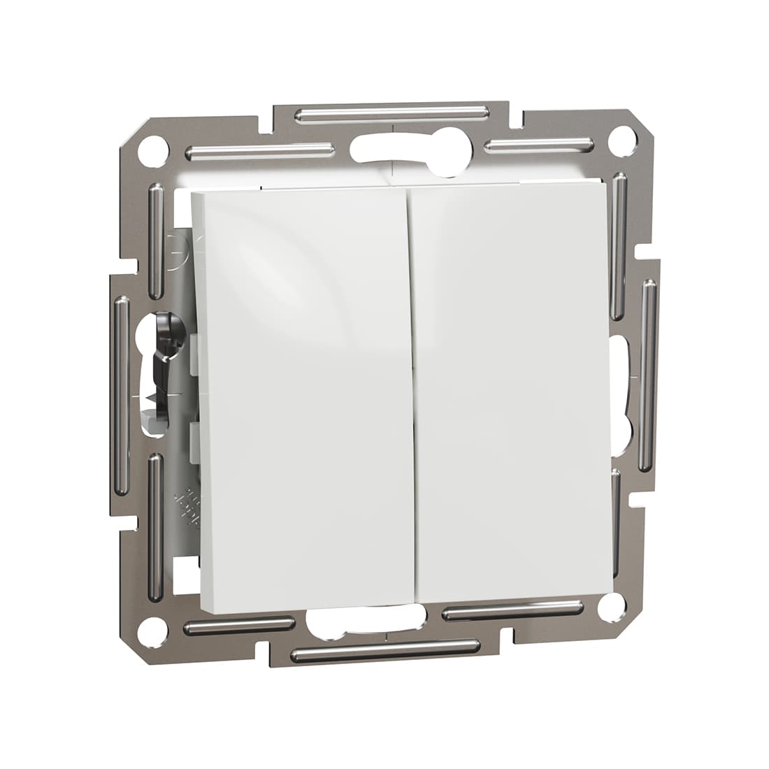 Выключатель двухклавишный, SE, EPH0370121, Asfora механизм быстрозажим. клеммы белый